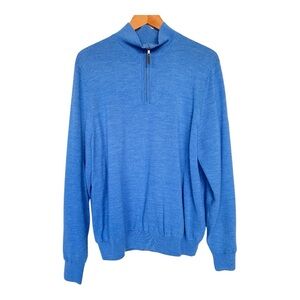 Fairway & Greene Signature  Blue Men's Quarter Zip Italian Merino Sweater Size M